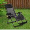 PATIKIL Adjustable Zero Gravity Tray, 2 Pack Medium Size Water Cup Holder Trays Lounge Chair Accessory for Outdoor Camping, Black