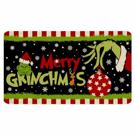 Ideasonna Grinch Door Mat Merry Christmas Doormat Outdoor Christmas Mats for Front Door Christmas Rugs Indoor Grinch Door Decoration 17" x 30"
