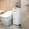 Bathroom Cabinet Free Standing White Bathroom Storage Cabinet Bathroom Corner Cabinet PVC Wood Plastic Board Bathroom Shelf Toilet Cabinet Storag