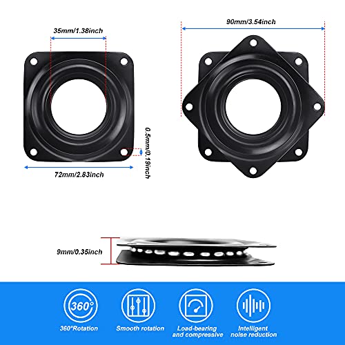 STCRERAG 4 PCS Square Rotating Swivel Plate Black Lazy Susan Turntable Bearing Bar Stool Swivel Plate Replacement 360 Degrees Rotating Tray with