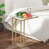Gold Marble C Shaped Table, Rectangle End Side Table Slide Under Couch for Sofa Laptop Living Room Bedroom Small Space