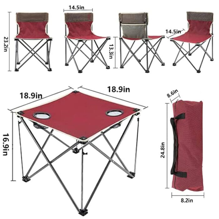QINAIDI Outdoor Folding Table, with 4 Folding Chirs, 5pcs Lightweight Patio Table Chairs Set, with Cup Holder & Carrying Bag, for Garden Beach Ba