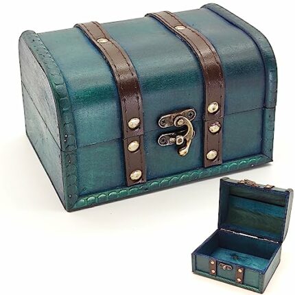 HAOBIN Vintage Wooden Treasure Chest Wooden Box with Lid Box Money Box with Lock Treasure Chest Made of Wood with Lock Wooden Box with Lock for D