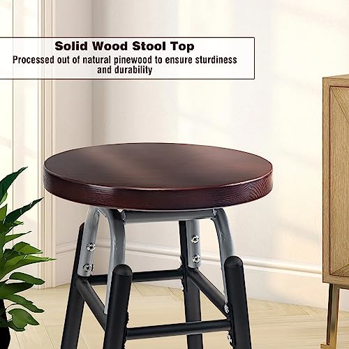 LAVIEVERT Bar Stools Set of 2, Swivel Round BarStools, Industurial Counter Stools Bar Chairs with Metal Footrest & Wood Seat for Kitchen, Dining