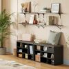 DINZI LVJ Shoe Bench, 9 Cubbies Shoe Organizer for Entryway, Storage Bench with Cushion, Cubby Shoe Rack with Adjustable Shelves for Living Room,