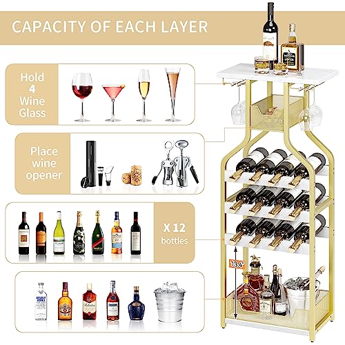 Amyove Metal Wine Rack Wine Bottle Holders Stands Freestanding Floor,Wine Storage Organizer Display Rack Table Wine Glass Rack for Bar Kitchen Di