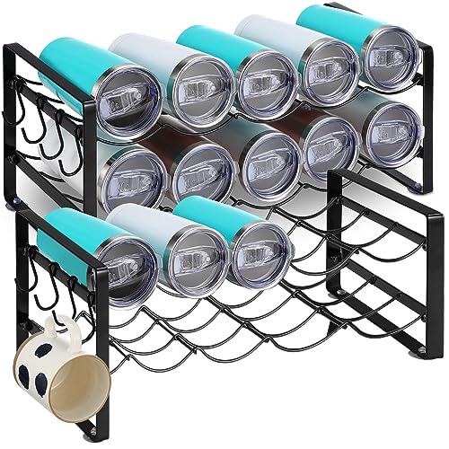 Therwen 2 Pcs Metal Wire Water Bottle Organizer for Cabinet 10 Bottles Water Bottle Storage Organizer Free Standing Water Bottle Holder Water Bot