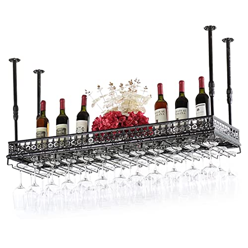 Ceiling Wine Racks | Hanging Wine Glass Holder | Vintage Wine Bottle Holder | Rustic Wall Mounted Stemware Holder| Adjustable Height