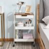 KINGRACK Rolling cart, 3-Tier Utility Storage Trolley with Wooden Board and Drawer, Metal Storage Cart with Handle, White Trolley Kitchen Organiz