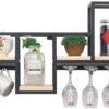 Wine Bottle Racks Wall-Mounted | Wood Metal Wine Glass Holder |Suspended Wine Goblet Stemware Holder |Wine Shelfing Storage Unit Shelves
