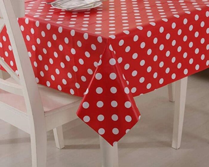 Vinylla Polka Dot Red Easy Wipe Clean PVC Tablecloth (Round(Dia.160cm))