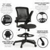Flash Furniture Mid-Back Black Mesh Ergonomic Drafting Chair with Adjustable Foot Ring and Flip-Up Arms, Metall, Schwarz, 68.58 x 68.58 x 125.73
