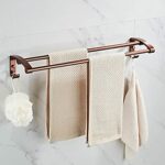 -Shelf,Towel Rack Double Towel Bar, 58Cm Bath Towel Rail, 2-Tier Bath Towel Rack Wall Mounting with Hooks,Towel Holder,Bathroom Towel Shelf Space