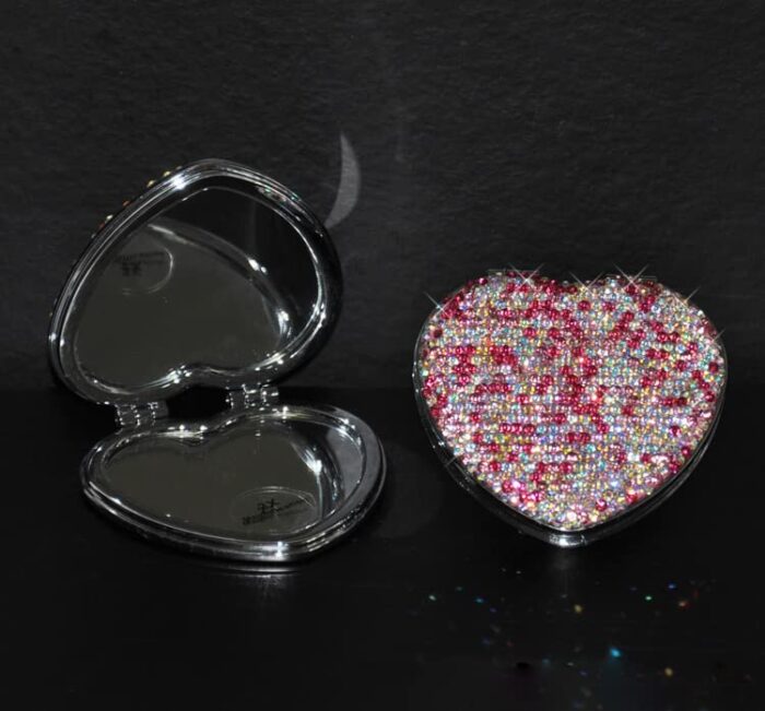 Rich Boxer 2 Pcs Sparkling Rhinestone Heart Shaped Compact Mirror Makeup Mirror Foldable Mirror Pocket Mirror for Women Girls Great Gift