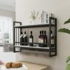 EYLINK Black Wine Rack Wall Mounted Wine Bottle Holder ，Iron Champagne Stemware Glasses Storage Shelf Kitchen Metal Floating Organizer Shelves Wi