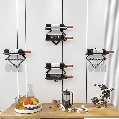 WOPPLXY 2 Pcs Wall Mounted Metal Wine Rack, Upgrade Foldable Metal Hanging Wall Wine Rack Organizer, Red Wine Bottle Display Hanger with Screws f