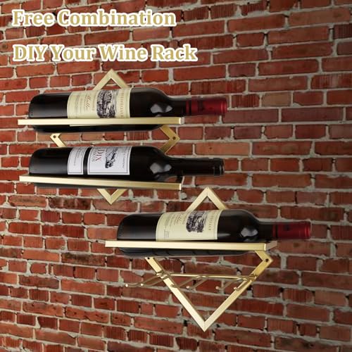 CYEAH Metal Wall Mounted Wine Holder Set of 2, Gold Foldable Hanging Wall Wine Rack Organizers, Red Wine Bottle Display Hanger with Screws for Ho