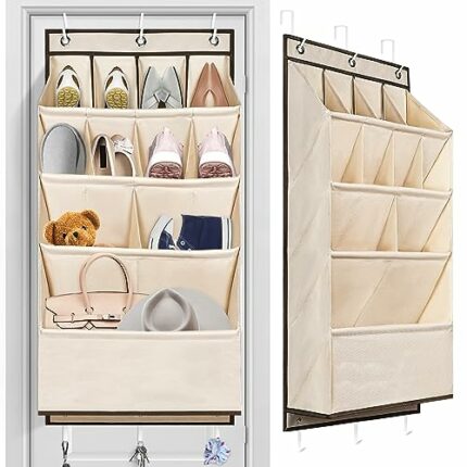 icyant Door Shoe Rack Heavy Duty Over The Door Shoe Storage with Deep Oxford Pockets Hanging Shoe Organiser Storage for Closet Dorm and Narrow Do