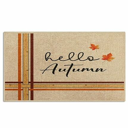 Hello Autumn Door Mat, Maple Welcome Mat, Fall Doormats Front Door Mat Outdoor Indoor Entrance Rug Floor Mat Non Slip Absorbent Resist Dirt Carpe