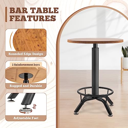 AA Products Industrial Bar Table & Stools Sets, 23.6" Dia Swivel Round Wood Adjustable Height Bar Table and Chairs Set for Party Bistro Cafe Cock