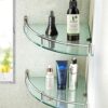 hagvot Bathroom Glass Corner Shelf, 2 Pack 24x24cm Wall Mounted Glass Shower Shelves, Sturdy Triangle Tempered Glass with SUS 304 Rustproof Menta