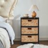 Wimarsbon Nightstand, Water Hyacinth Woven End Table, Side Table, Bedside Table with Bin Drawer, Drawer Dresser for Bedroom, for Living Room (Bla