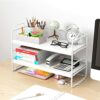 Desk storage rack, desk organiser, multipurpose bookcase for office, home, desktop display shelf, desk stand, bookcase (white shelf, white board,