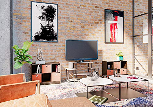 Furinno Turn-N-Tube No Tools Entertainment Center, TV Unit, TV Stands, French Oak/Black, 105.4 (W) x 58 (H) x 29.5 (D) cm