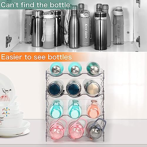 Water Bottle Organizer - 4 Pack Stackable Cup Organizer for Cabinet, Countertop, Pantry and Fridge, Free-Standing Tumbler Kitchen Storage Holder