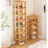 SkiPdr 2-9 Tiers bamboo Shoe Rack - Vertical Narrow Shoe Shelf Storage - Tall Narrow Shoe Organizer for Entryway Closet Hallway