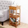 FATIVO Retro Bedside Table 2-Tier Square Nightstand with Drawer Sturdy Bamboo Sofa End Table Indoor Plant Display Table Coffee Side Table for Liv