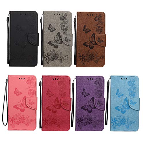 Reevermap Samsung S21 FE Case, Galaxy S21 FE 5G Case, Shockproof Flip Wallet Card Slots PU Leather Embossed Butterfly Stand Magnetic Cover for Sa