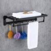 XHALERY Double Layer Fold Towel Rack With Hook Space Aluminum Black Hotel Bathroom Pendant Wall-Mounted Towel Holder, for Kitchen Bathroom Toilet