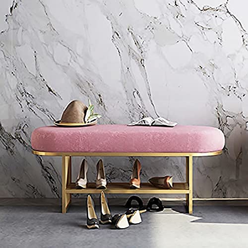 Entrance Bench With Gold Shoe Rack, Velvet Upholstered Bench Seat, Modern Bench Shoe Cabinet Organizer,Grey,80X35X45Cm(31X14X18Inch)