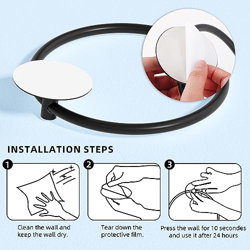 Matte Black Bathroom Towel Ring - SUS304 Stainless Steel Bathroom Towel Rack, Susswiff Adhesive Wall Mounted Hand Towels Holder, Towel Hanger for