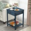 Ecoprsio Nightstand Set of 2 Modern End Table Side Table with Drawer and Storage Shelf Wood Night Stand Dark Blue Bedside Table for Bedroom, Livi