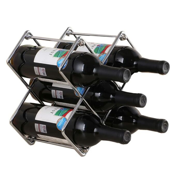 Beihaoer Countertop Wine Rack - 6 Bottle Wine Holder for Wine Storage - Freestanding Metal Wine Rack - Small Tabletop Wine Rack (Silver)