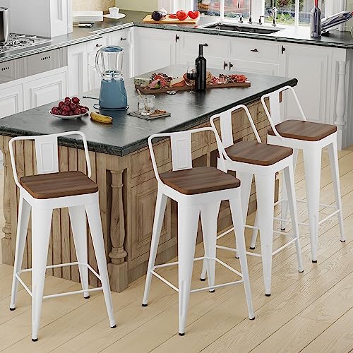 POINTANT Bar Stools Set of 4 Metal Bar Stool Counter Height Bar Stools 26" Black Modern Bar Chairs with Back and Wooden Seat Bar Stools Counter H