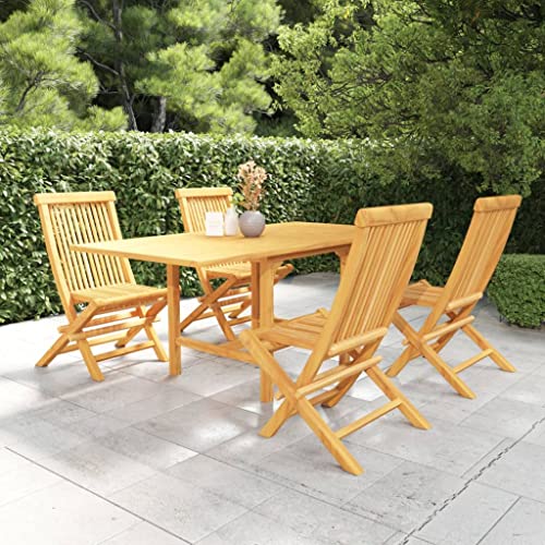 vidaXL Solid Teak Wood Garden Dining Set 5 Piece Table and Chair Furniture Outdoor Garden Patio Wooden Dinner Breakfast Chair Desk