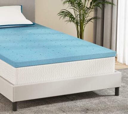 HOMEDI Memory Foam Topper 140 x 190 x 5 cm – Memory Foam Mattress Topper with Gel Particles and Airflow Ventilated System, Ergonomic Bed, Mattres