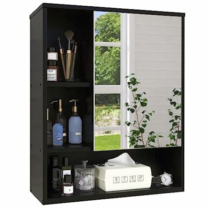 SMIBUY Bathroom Mirror Cabinet Wall Mounted, Bamboo Space Saver Medicine Cabinet, Wall Hanging Over Toilet Storage Cabinet with Mirror Door and A