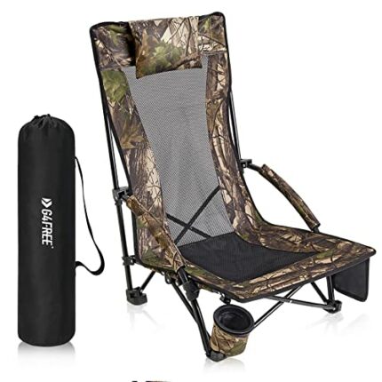 G4Free Upgraded Low Beach Chair Camping Chairs Compact Concert Lumbar Back Support Festival Chair with Carry Bag