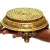 ESPLANADE Brass Decorative Round Pooja God Stool | Brass Chowki | Home Decor Sitting Table - 7" Inches