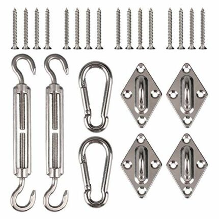 HEYOMART Heavy Duty Sun Shade Sail Fixing Kit for Garden Triangle and Square, Rectangle - 24 Pcs 304 Stainless Steel Sun Shade Sail Fixing Hardwa
