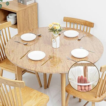 TWUTGAYW Round Tablecloth, Waterproof Tablecloth PVC Elastic Edged With Flannel Backing Table Cover, Plastic Wipe Clean Table Cloth for Outdoor P