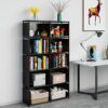 JIUYOTREE 6-Tiers Portable Bookshelf with Fabric Cloth at Back, 10 Cube Closet Storage Organiser Bookcase, Living Room,Study Room,Bedroom, Black