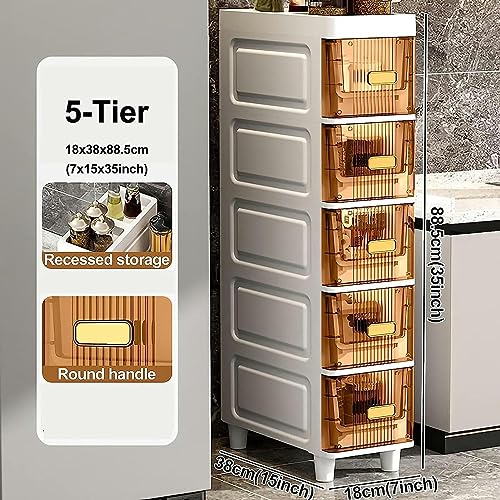 Bathroom Floor Cabinet with Drawers, Large Capacity Slim Toilet Paper Storage Cabinet with Plastic Clear Drawers 18cm Upgrade Storage Tower Vanit