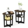 Furinno Oval End, Side Table, Nightstand, Engineered Wood, Columbia Walnut/Black, 2-Pack