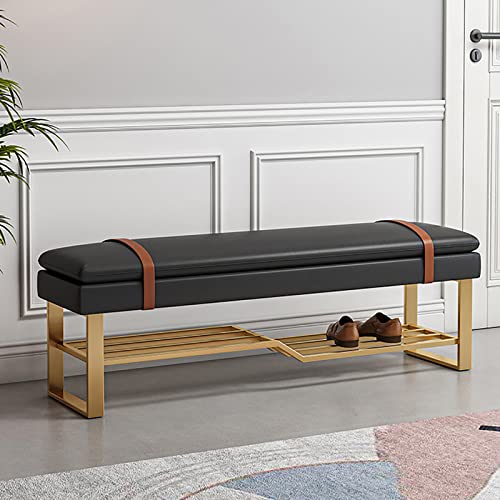 Luxury Shoe Rack Organizer,Comfortable Footrest Stool for Bedroom,Entryway Pu Leather Shoe Storage Bench,Modern Metal Shoe Bench with Upholstered
