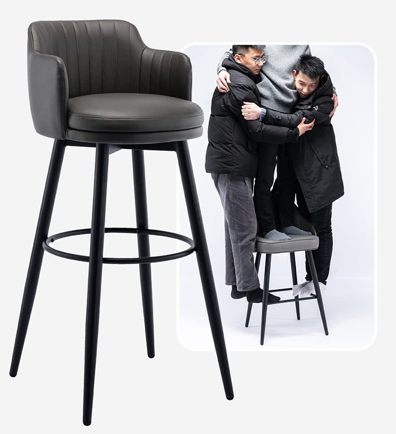 Barstools Swivel Bars Chair Bar Set of 2 with Back Kitchen Island Bar Stools Counter Height with Arms, Nappa Leather Black Metal Legs Black Footr
